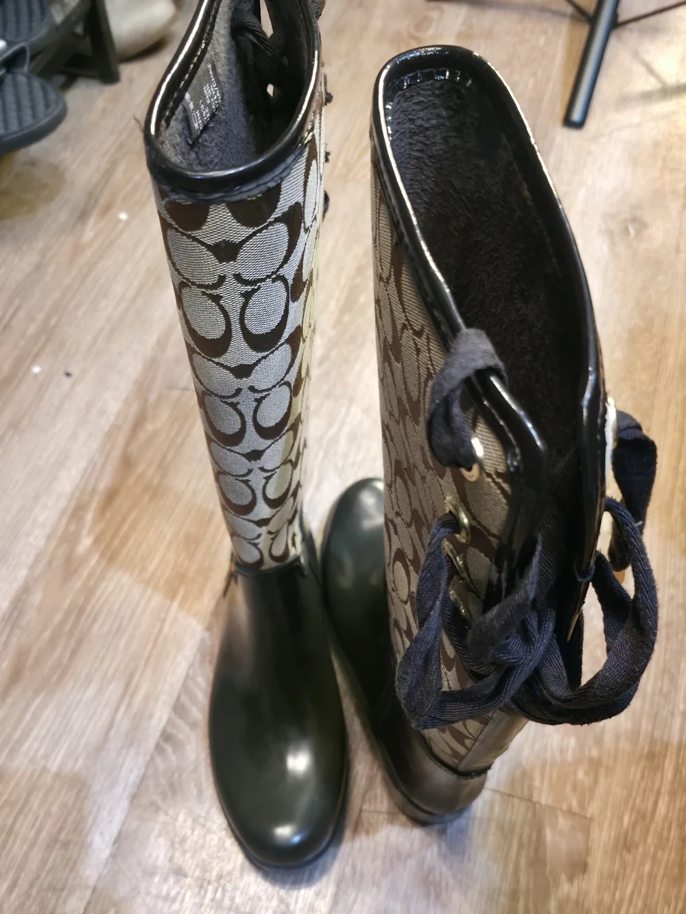 Coach Signature Canvas and Rubber Rain Boots in Forest Green - Picture 5 of 8